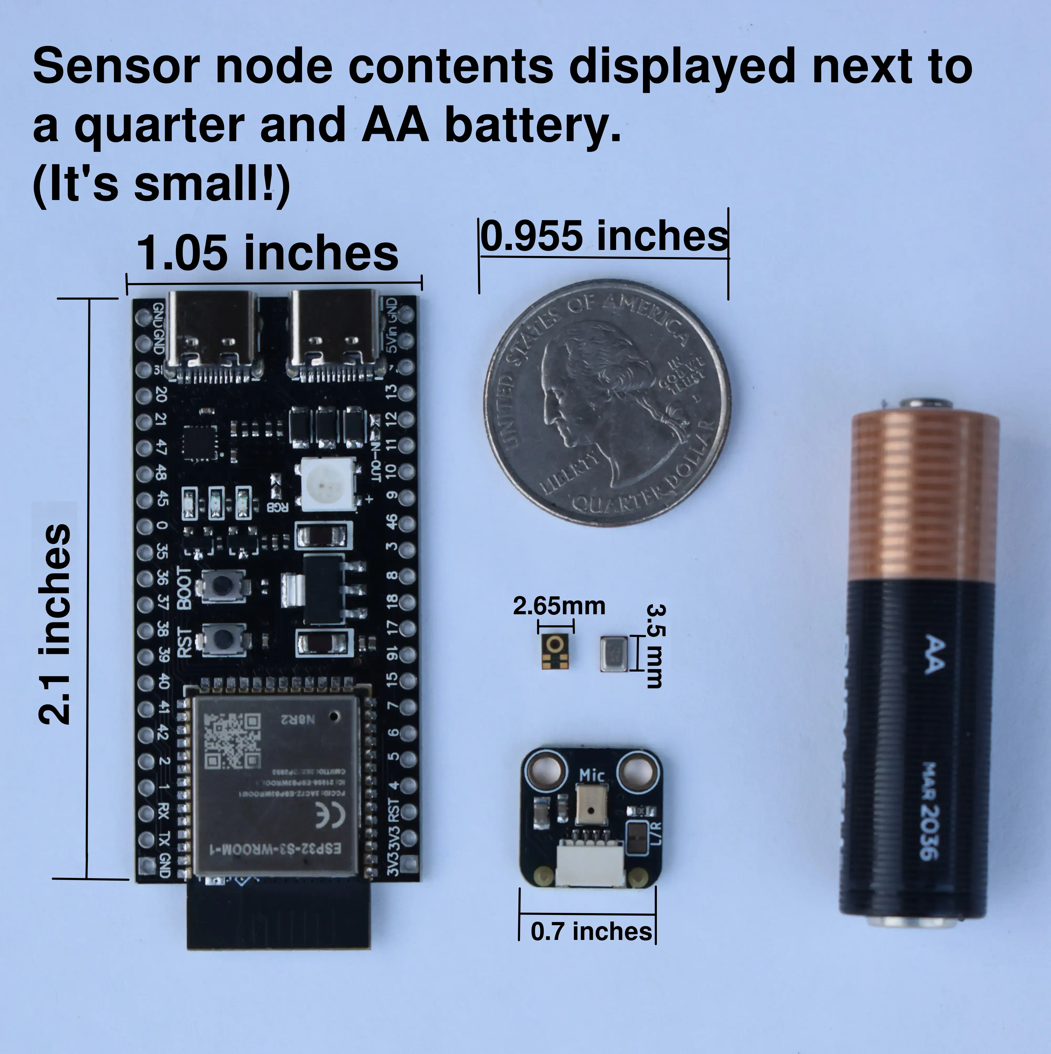 Full IntelVis prototype parts including ESP32, sensor, and battery holder